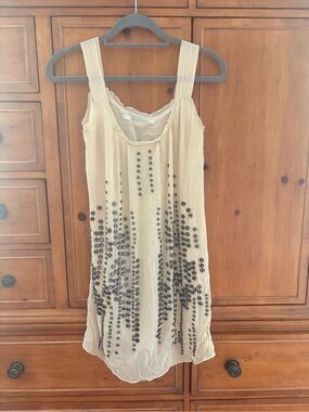 Twelfth Street By Cynthia Vincent Cream Silk and Beaded Button Dress